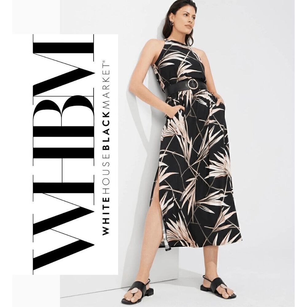 🌴☀ WHITE HOUSE BLACK MARKET Halter Side Slits Pockets Maxi Dress NWOT SIZE 6